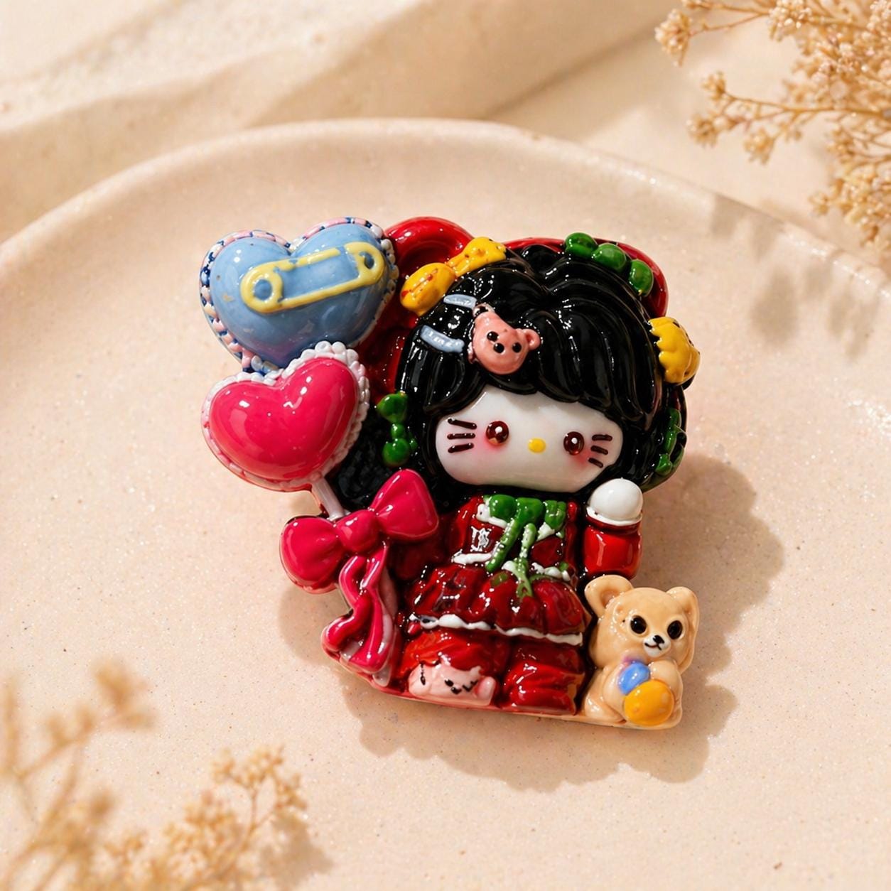 Resin Heart Balloon Cat Charms, Kawaii Flatbacks for Decoden Phone Cases, DIY Crafts