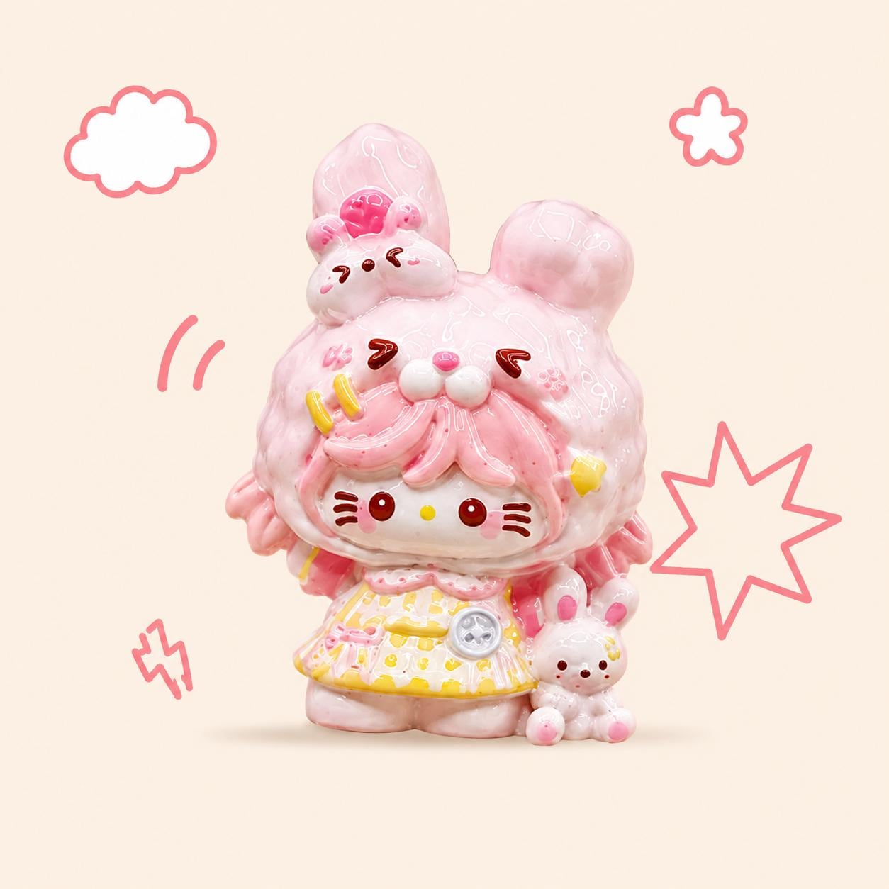 32-33mm Pastell Kawaii Hasen-Stil und Cabochons, Charakter-Harzanhänger für Decoden, Handyhüllen- und Schlüsselanhänger-Basteleien