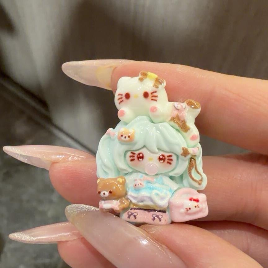 Pastell Kawaii Katze Cabochons aus Harz, Kawaii Flatbacks für Decoden Handyhüllen, DIY Basteln