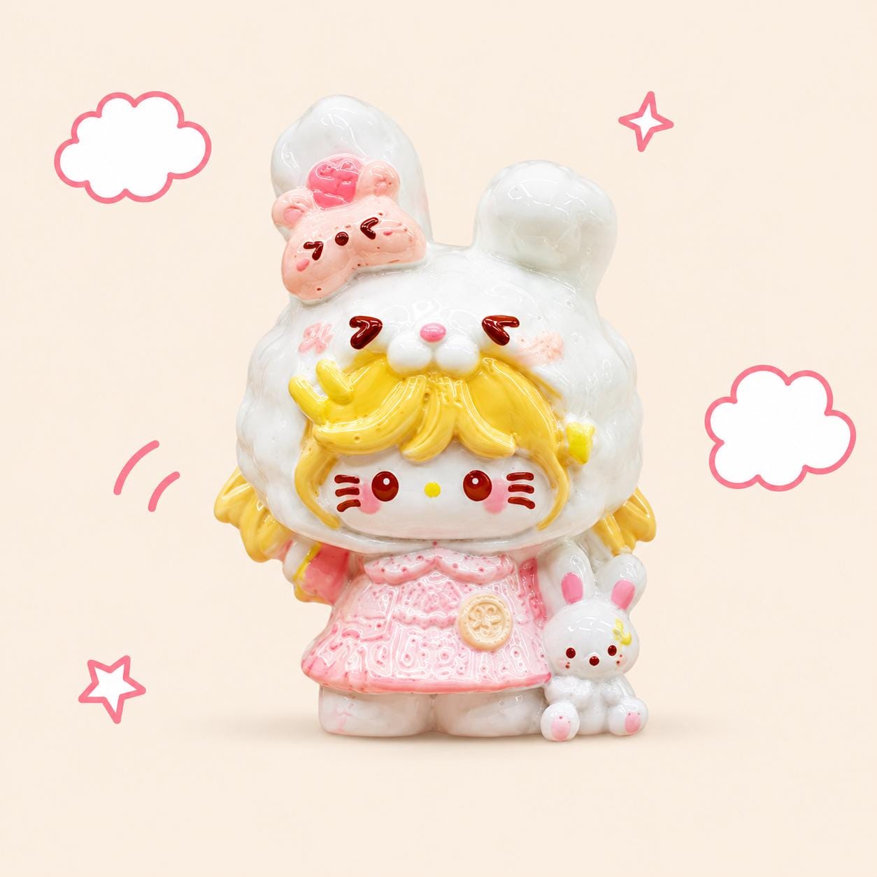 32-33mm Pastell Kawaii Hasen-Stil und Cabochons, Charakter-Harzanhänger für Decoden, Handyhüllen- und Schlüsselanhänger-Basteleien