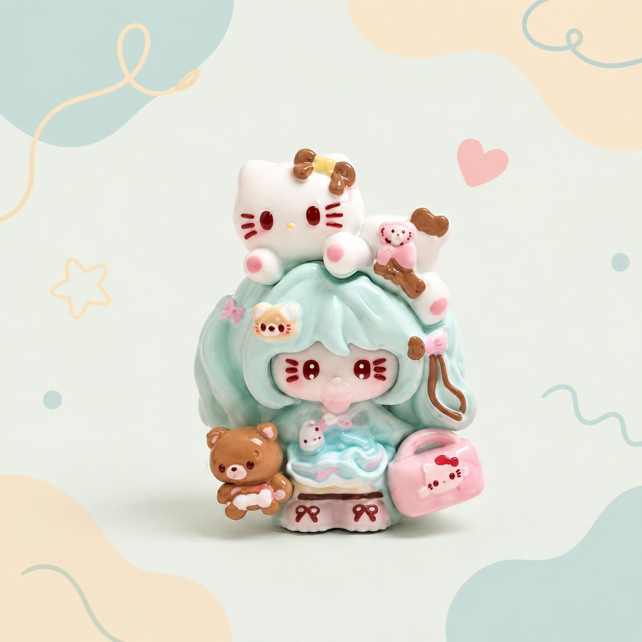 Pastell Kawaii Katze Cabochons aus Harz, Kawaii Flatbacks für Decoden Handyhüllen, DIY Basteln