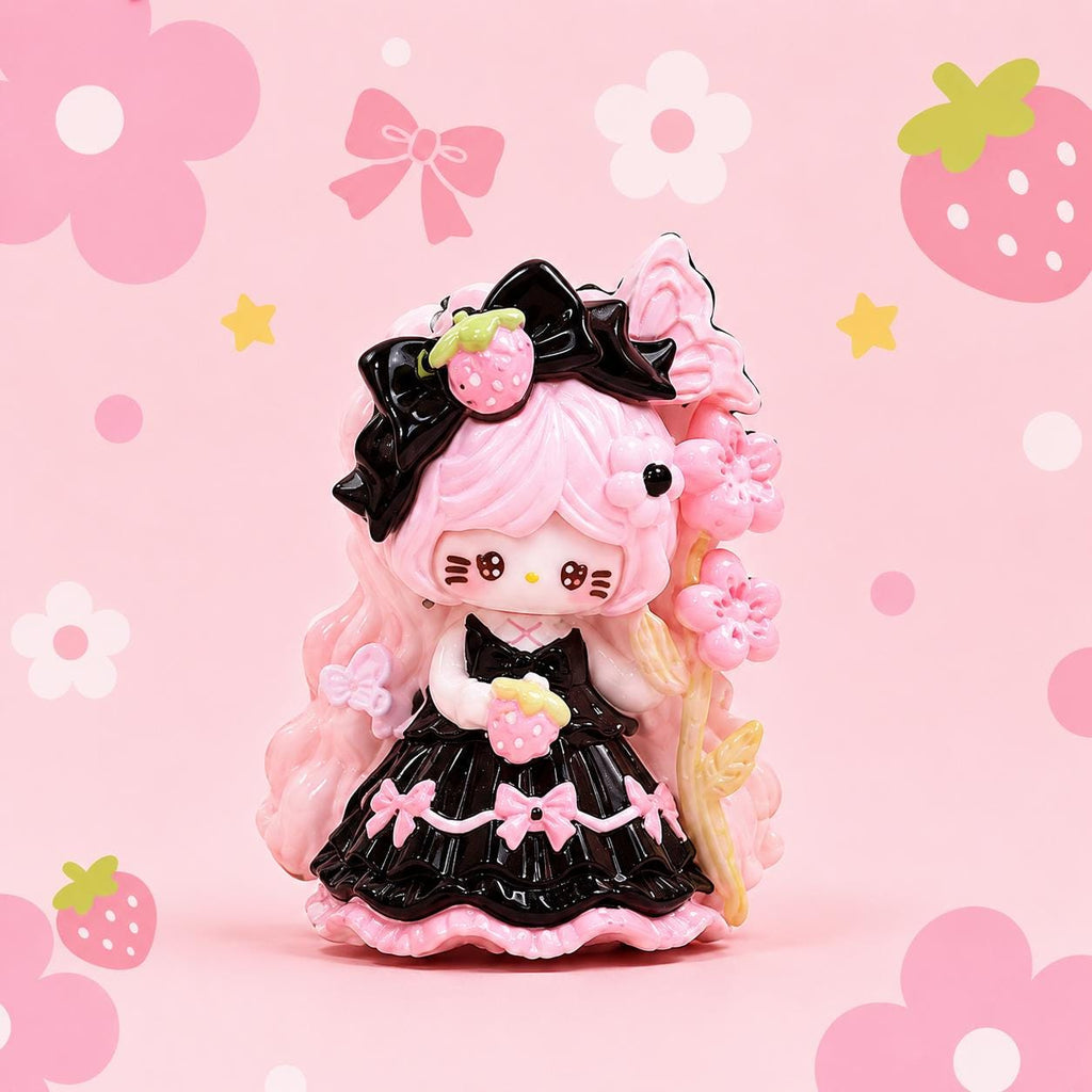 Harz Erdbeer Prinzessin Katzenanhänger, Kawaii Flatbacks für Decoden Handyhüllen, DIY Basteln