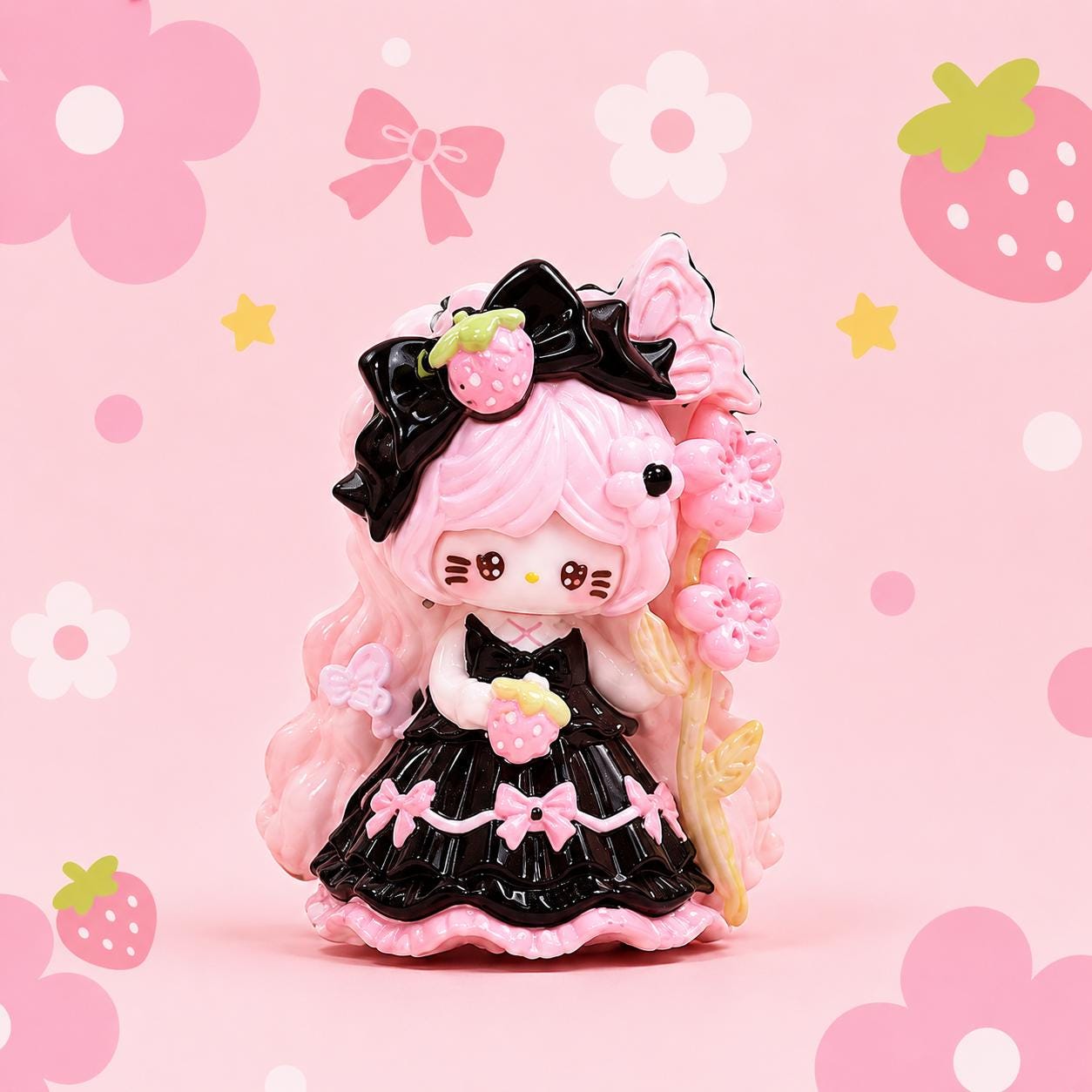 Harz Erdbeer Prinzessin Katzenanhänger, Kawaii Flatbacks für Decoden Handyhüllen, DIY Basteln