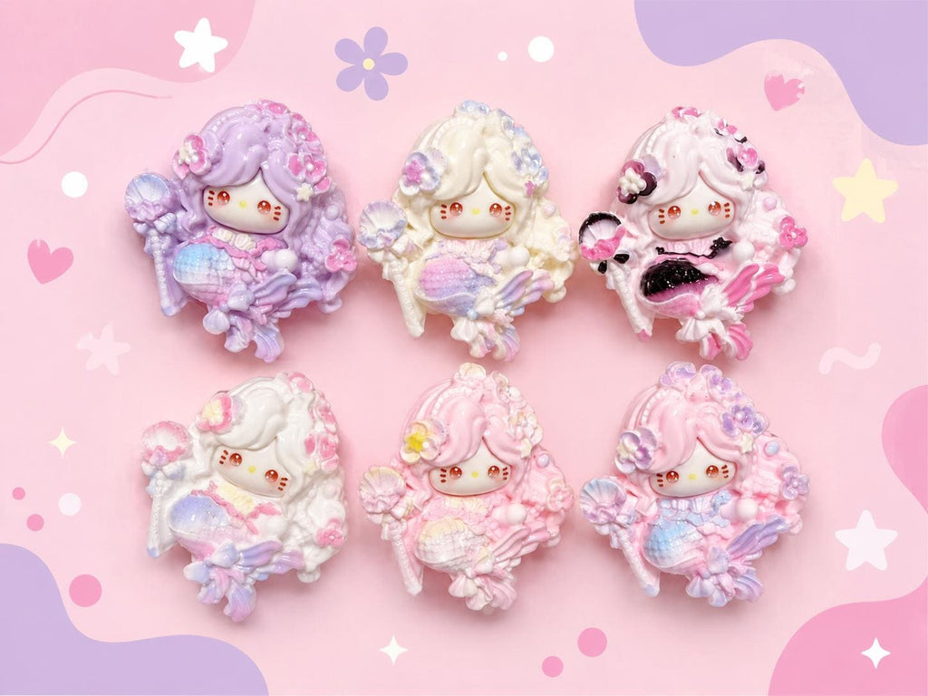 Kawaii Meerjungfrauenkatzen Flatback-Harzanhänger, 32mm Decoden Anhänger für Handyhüllen, DIY Stifte, Handyriemen & Bastelbedarf