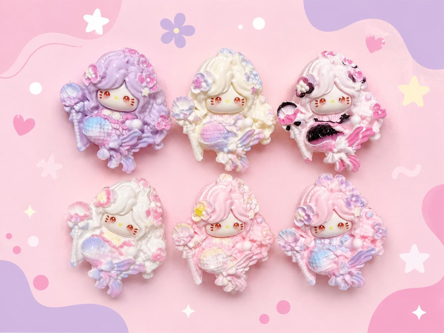Kawaii Meerjungfrauenkatzen Flatback-Harzanhänger, 32mm Decoden Anhänger für Handyhüllen, DIY Stifte, Handyriemen & Bastelbedarf