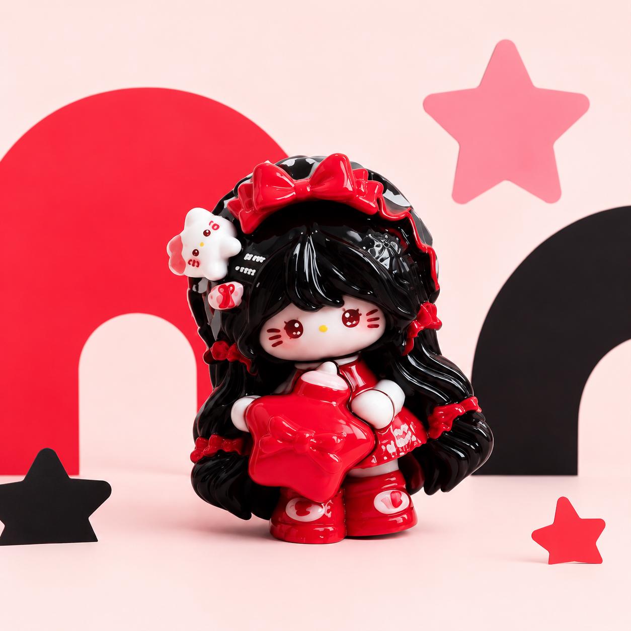 Kawaii Stern Geschenkkätzchen Flatback Harzanhänger, 32mm Decoden Anhänger für Handyhüllen, DIY Stifte, Handyriemen & Bastelzubehör
