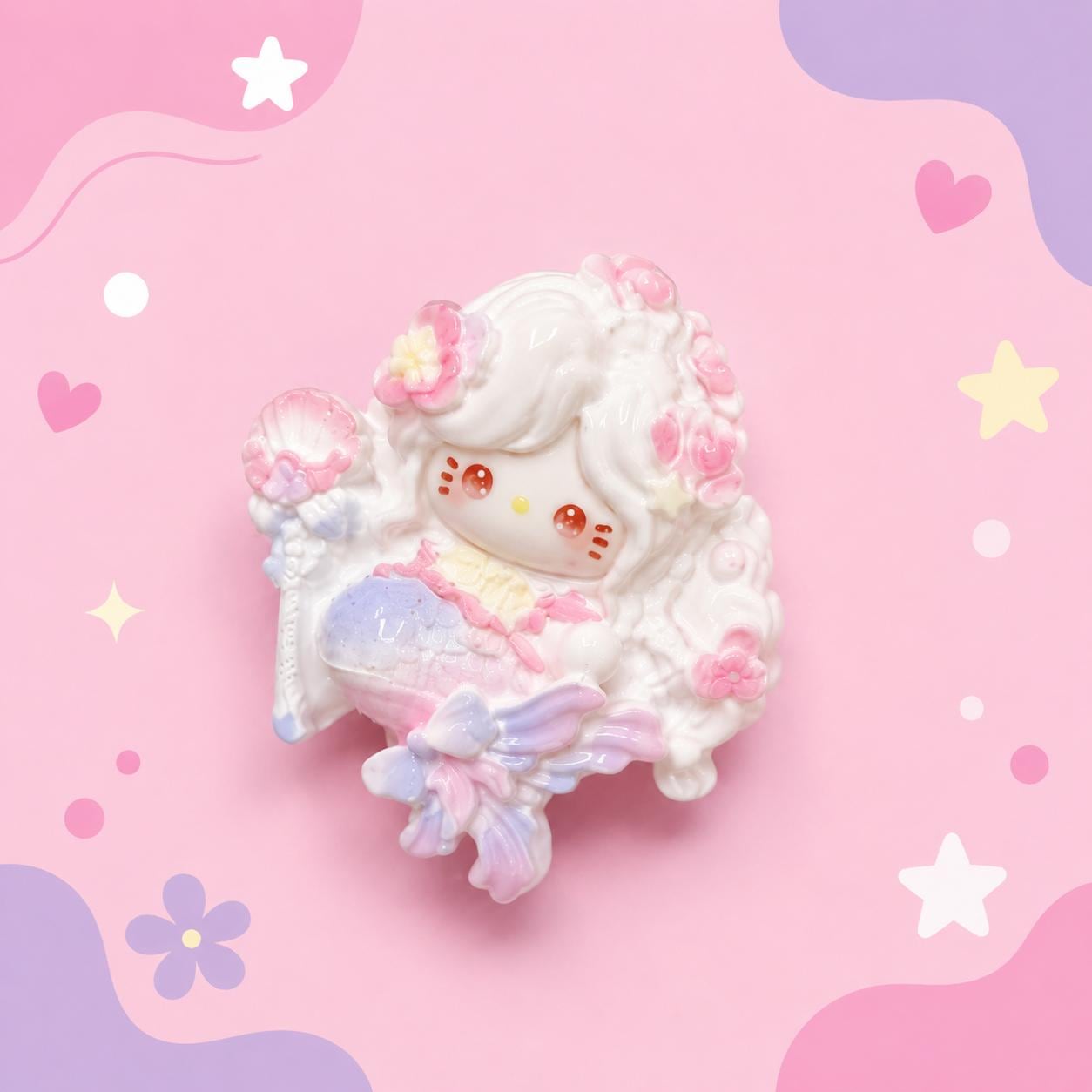 Kawaii Meerjungfrauenkatzen Flatback-Harzanhänger, 32mm Decoden Anhänger für Handyhüllen, DIY Stifte, Handyriemen & Bastelbedarf
