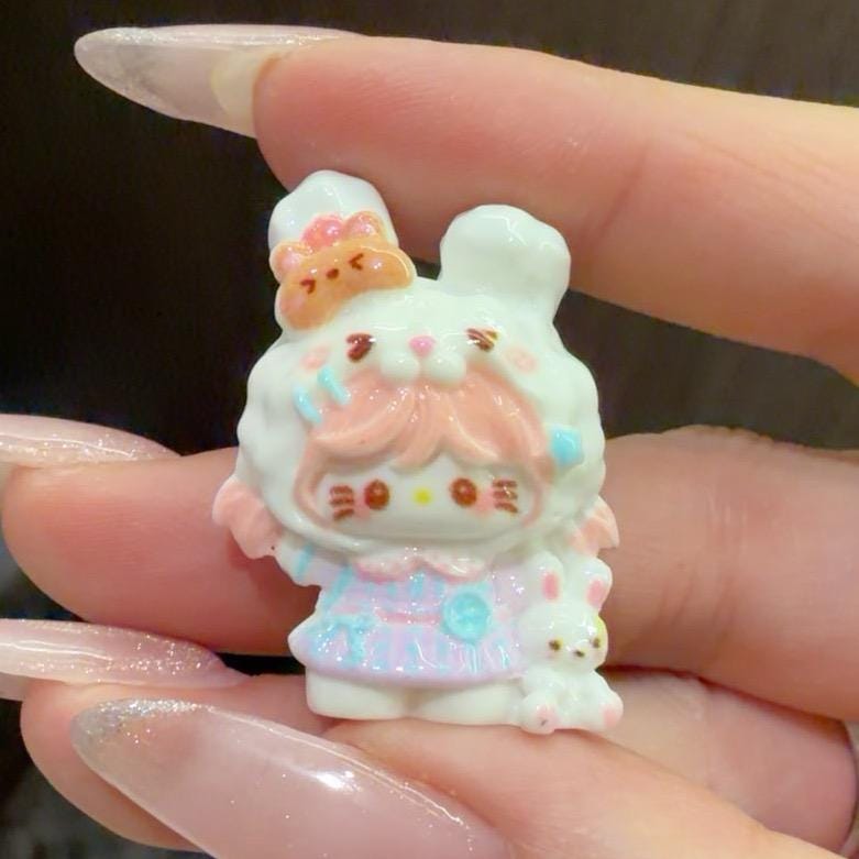 32-33mm Pastell Kawaii Hasen-Stil und Cabochons, Charakter-Harzanhänger für Decoden, Handyhüllen- und Schlüsselanhänger-Basteleien