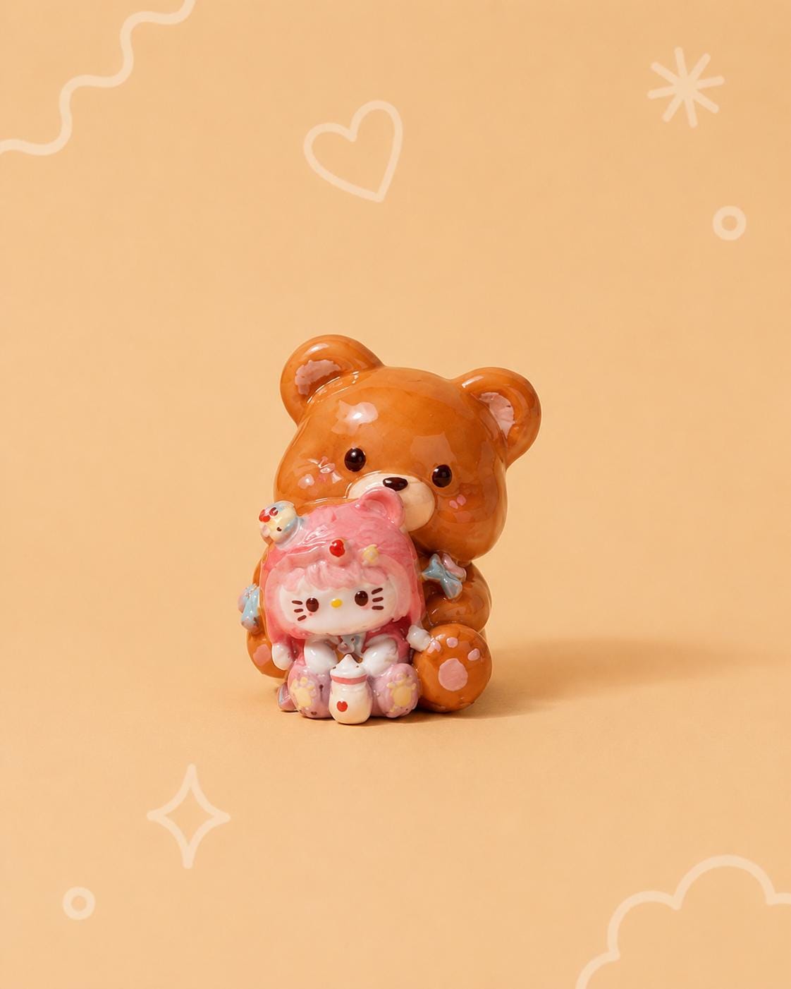 32–35 mm Bärenkatzen-Stil, Harzperlen, Kawaii-Cartoon-Anhänger für Decoden-Handyhüllen, DIY-Stifte & Handyriemen