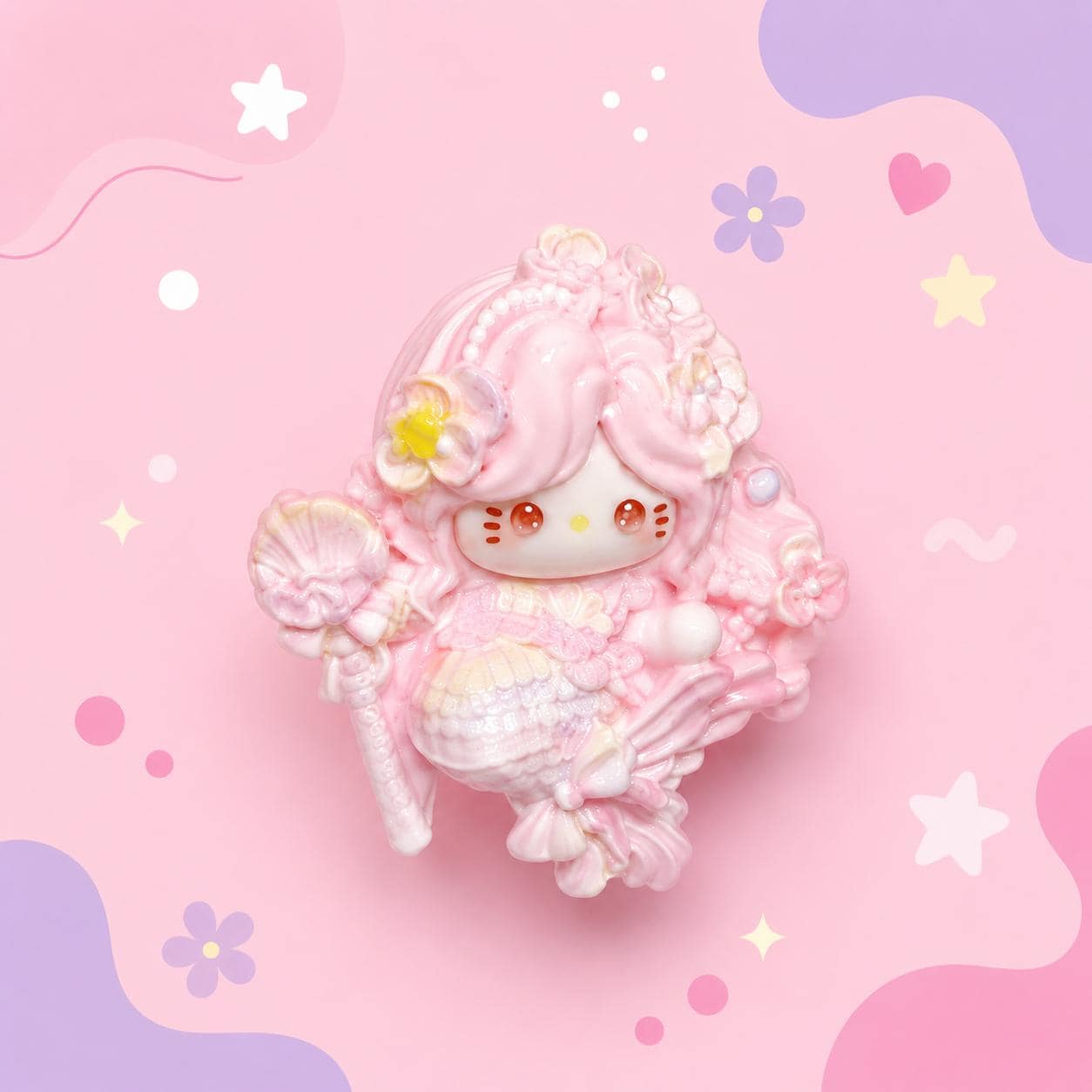 Kawaii Meerjungfrauenkatzen Flatback-Harzanhänger, 32mm Decoden Anhänger für Handyhüllen, DIY Stifte, Handyriemen & Bastelbedarf