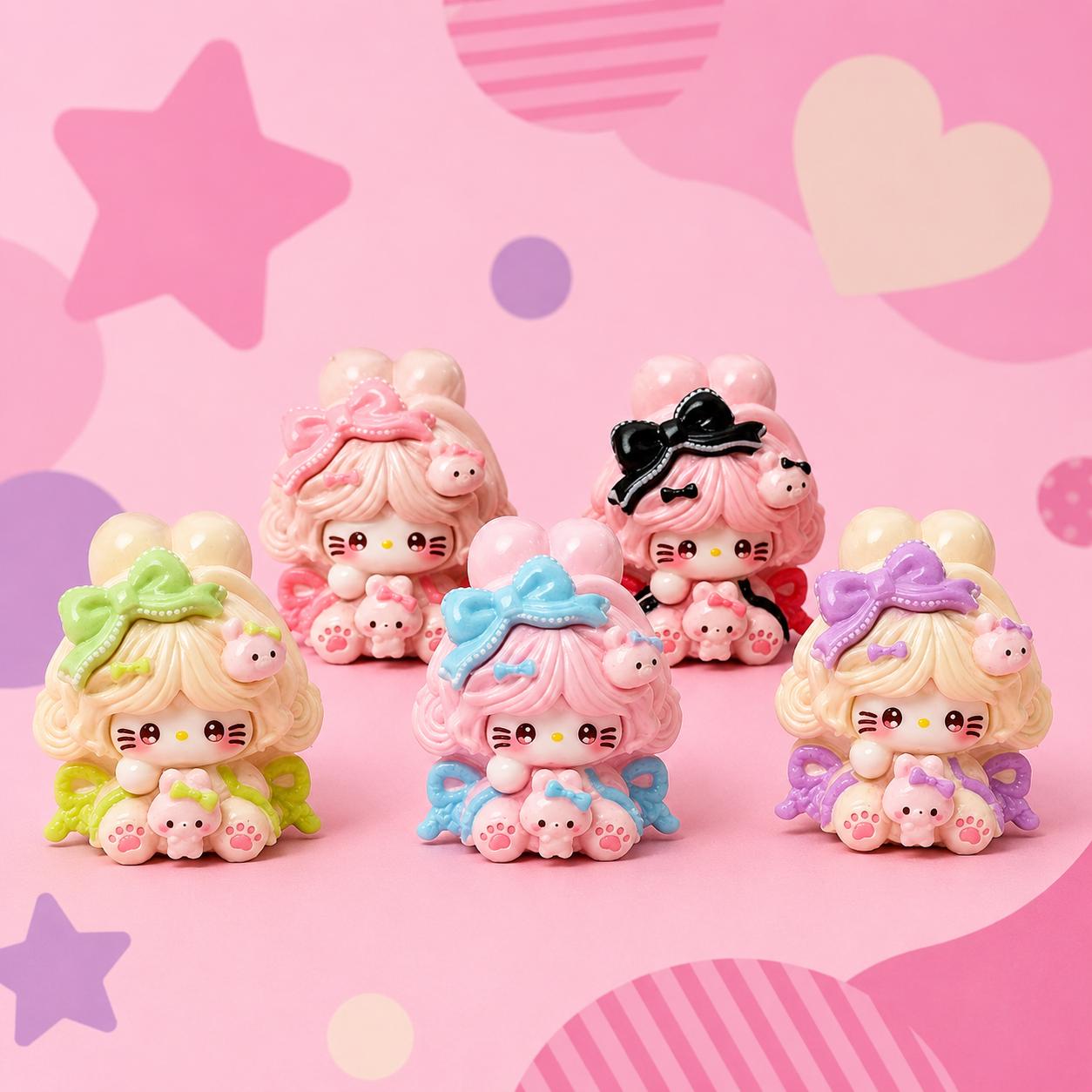 Resin Bunny Ribbon Cat Charms, Kawaii Flatbacks for Decoden Phone Cases, DIY Crafts