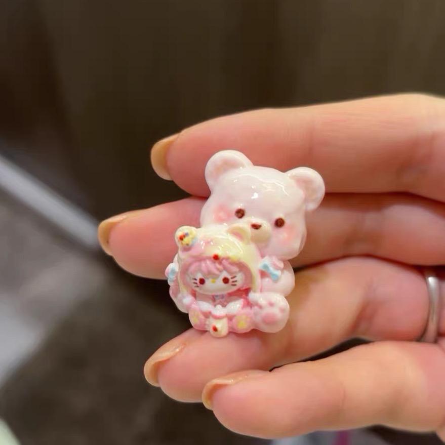 32–35 mm Bärenkatzen-Stil, Harzperlen, Kawaii-Cartoon-Anhänger für Decoden-Handyhüllen, DIY-Stifte & Handyriemen
