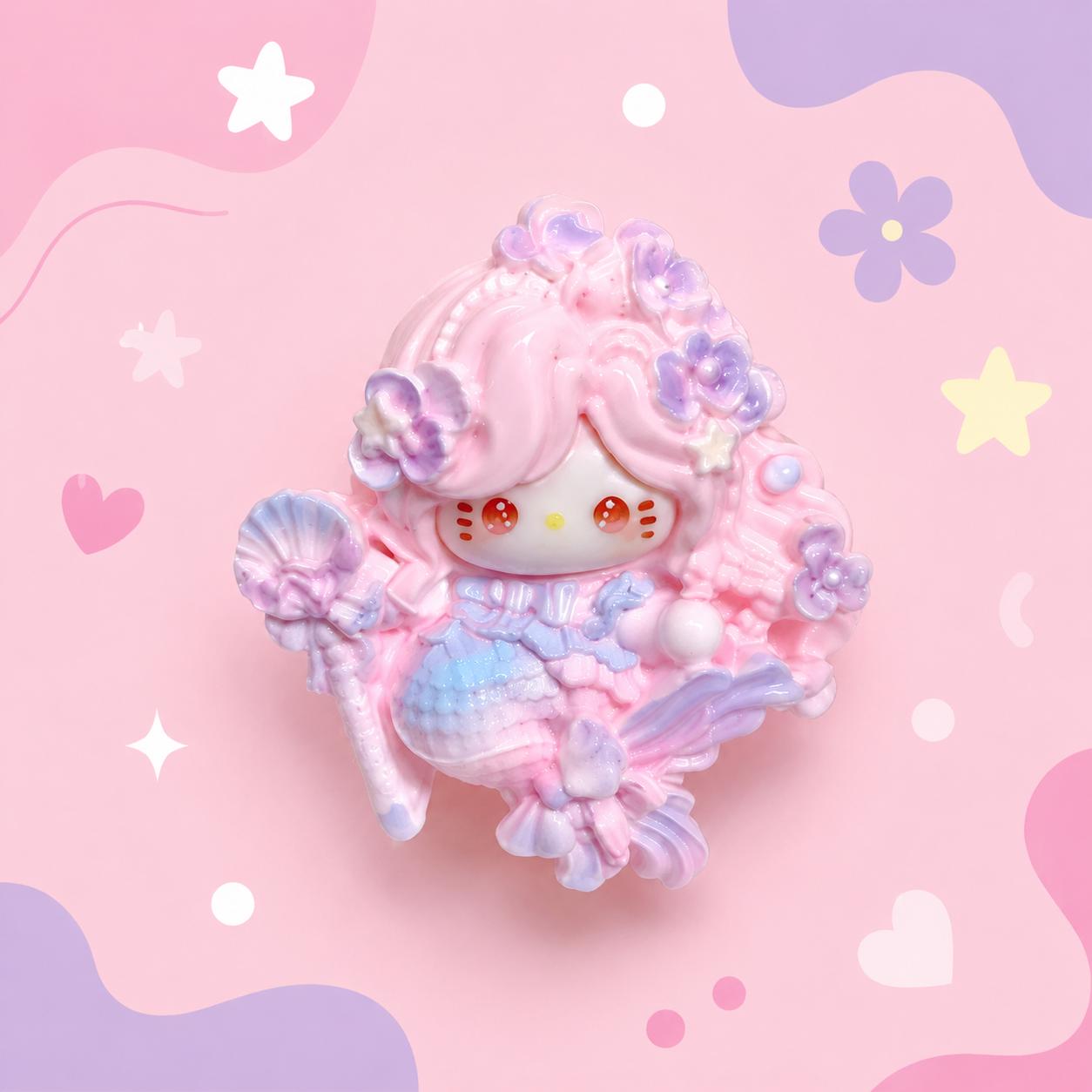 Kawaii Meerjungfrauenkatzen Flatback-Harzanhänger, 32mm Decoden Anhänger für Handyhüllen, DIY Stifte, Handyriemen & Bastelbedarf