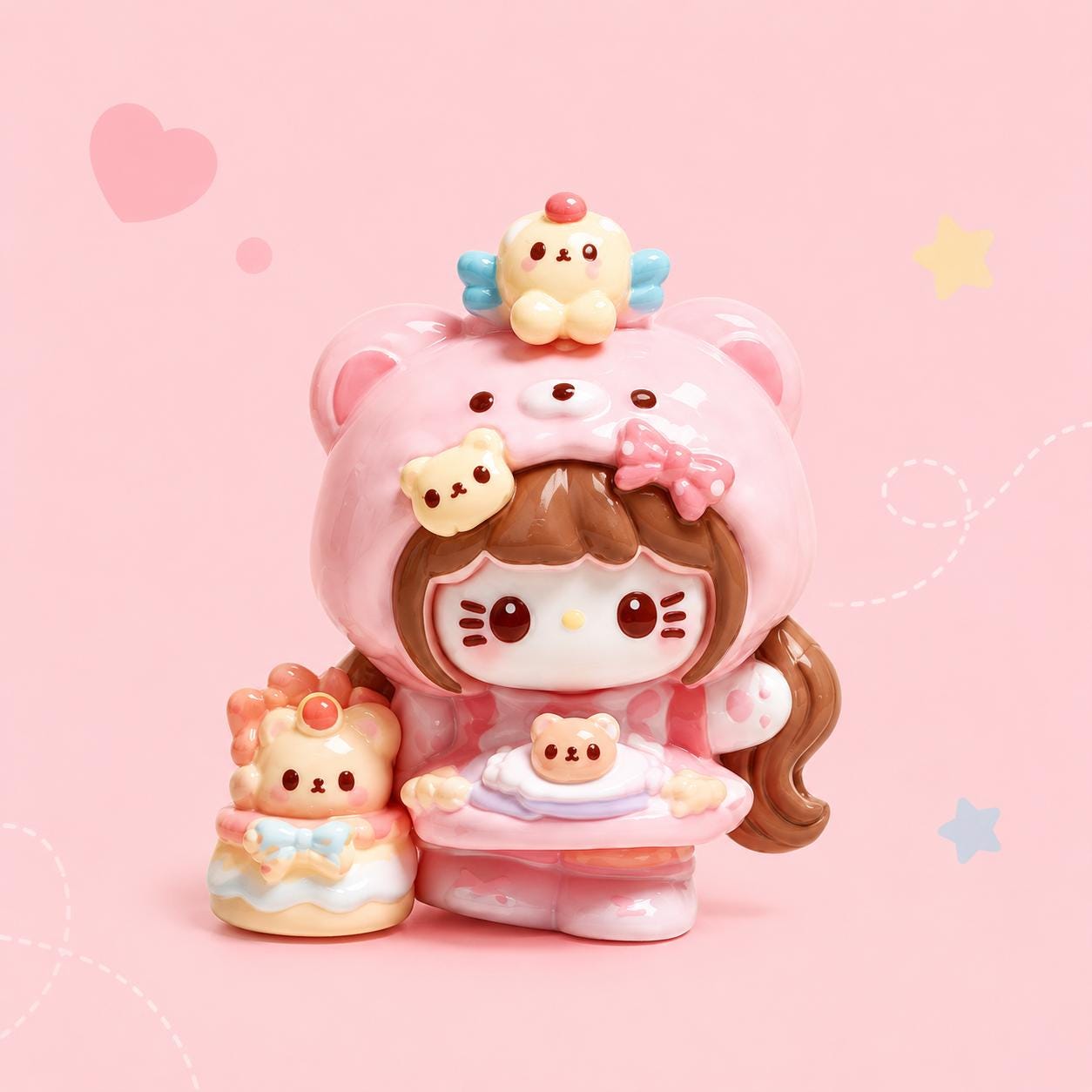 Harz Bär Kuchen Katze Anhänger, Kawaii Flatbacks für Decoden Handyhüllen, DIY Basteln