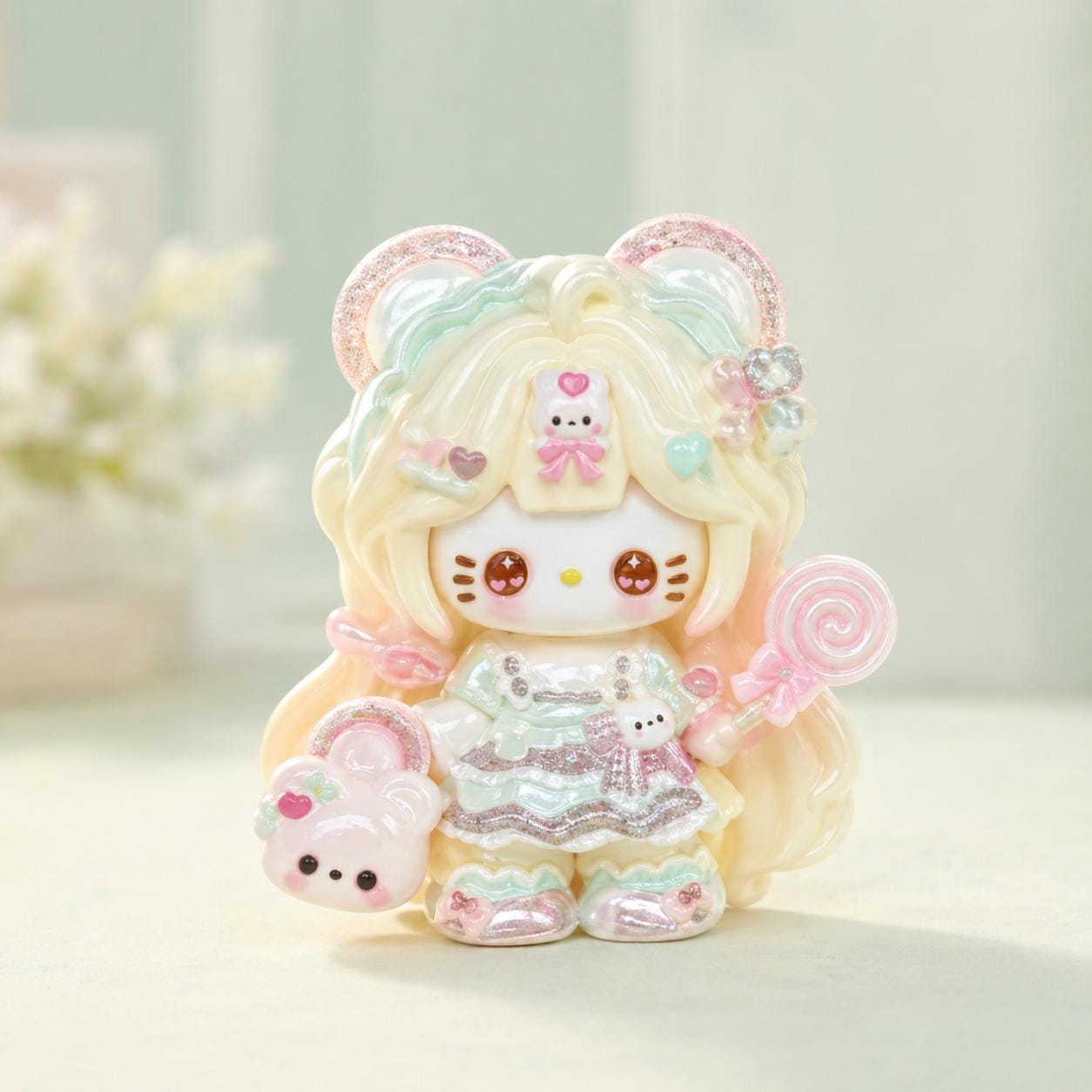 Harz Bonbon Bär Katze Anhänger, Kawaii Flatbacks für Decoden Handyhüllen, DIY Basteln