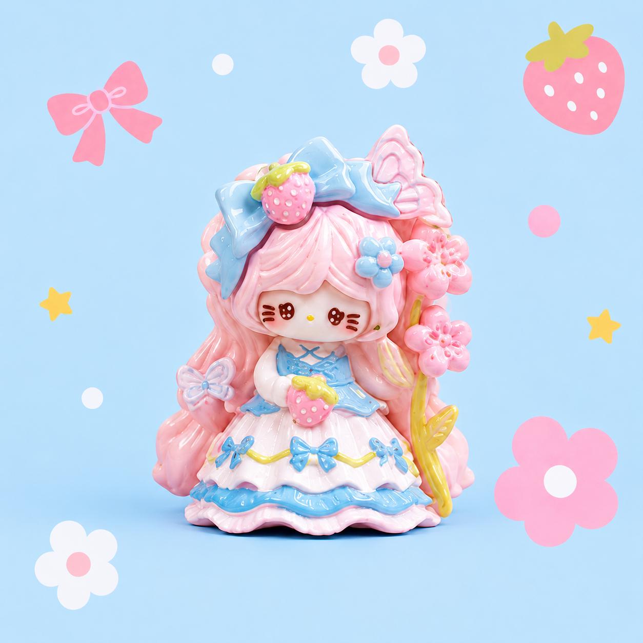 Harz Erdbeer Prinzessin Katzenanhänger, Kawaii Flatbacks für Decoden Handyhüllen, DIY Basteln