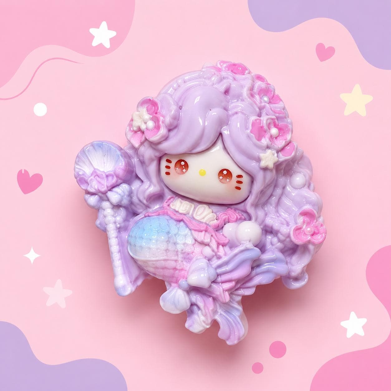 Kawaii Meerjungfrauenkatzen Flatback-Harzanhänger, 32mm Decoden Anhänger für Handyhüllen, DIY Stifte, Handyriemen & Bastelbedarf