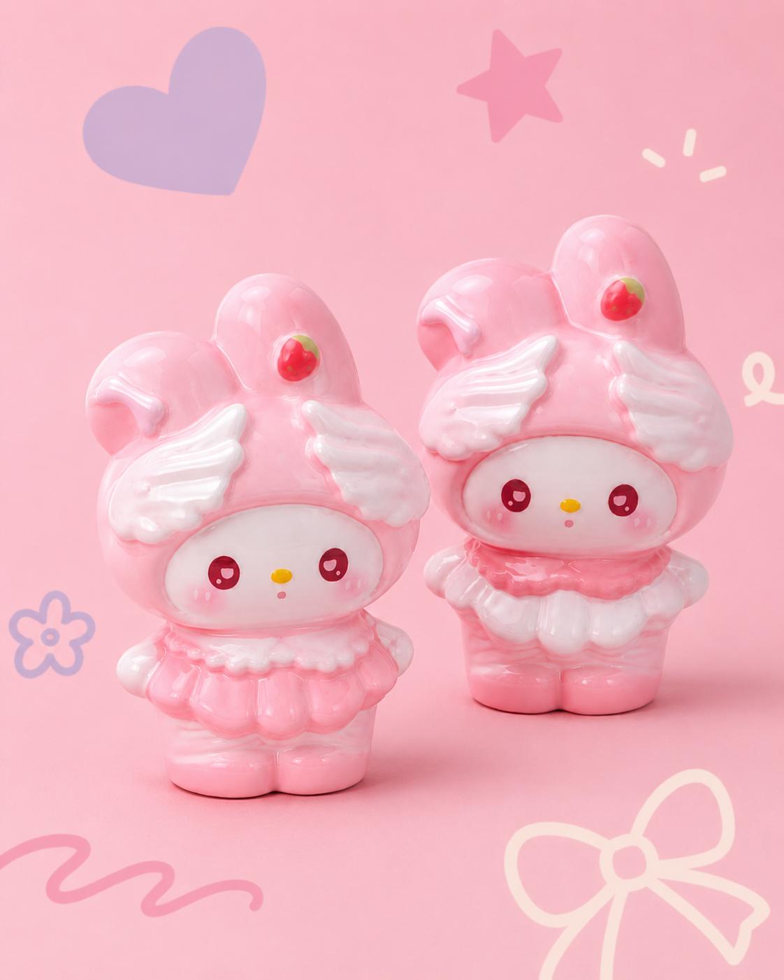 Strawberry Bunny Angel Resin Beads, Kawaii Focal Beads for Beaded Pens, Keychains & Phone Straps