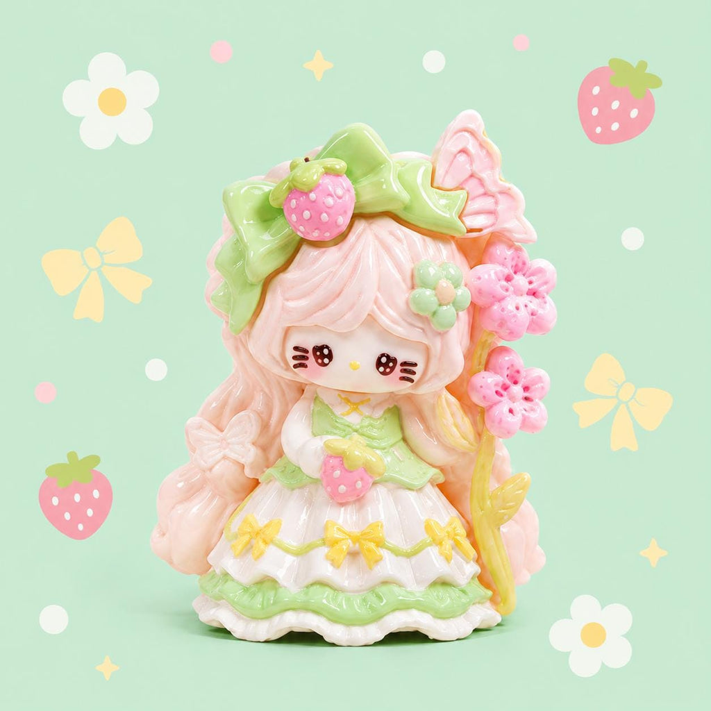 Harz Erdbeer Prinzessin Katzenanhänger, Kawaii Flatbacks für Decoden Handyhüllen, DIY Basteln