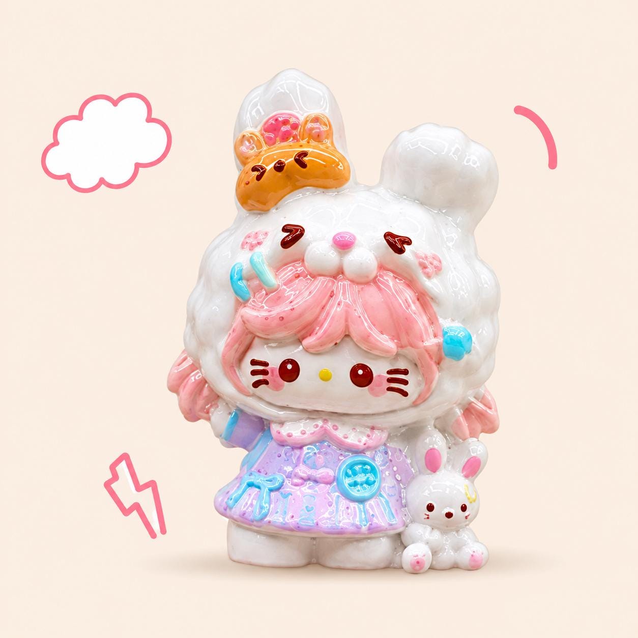 32-33mm Pastell Kawaii Hasen-Stil und Cabochons, Charakter-Harzanhänger für Decoden, Handyhüllen- und Schlüsselanhänger-Basteleien