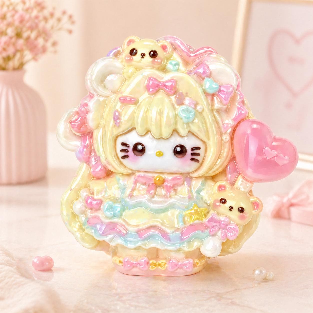 Resin Heart Balloon Bear Cat Charms, Kawaii Flatbacks, Decoden Phone Cases, DIY Crafts