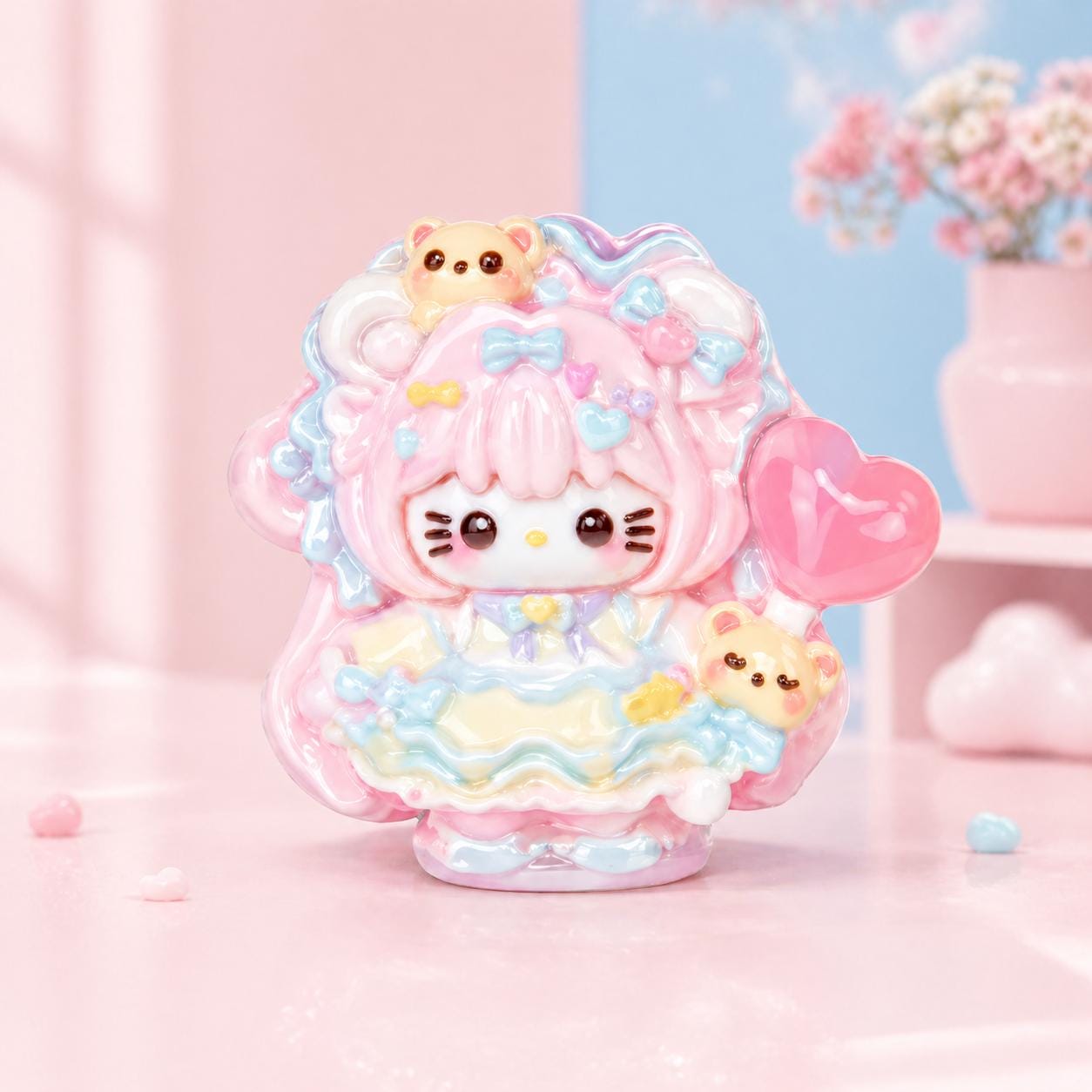 Resin Heart Balloon Bear Cat Charms, Kawaii Flatbacks, Decoden Phone Cases, DIY Crafts