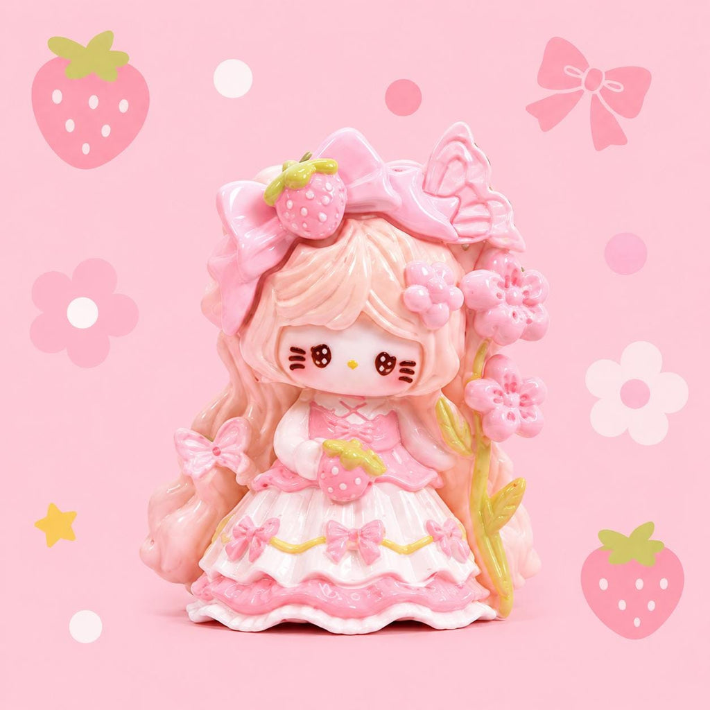 Harz Erdbeer Prinzessin Katzenanhänger, Kawaii Flatbacks für Decoden Handyhüllen, DIY Basteln