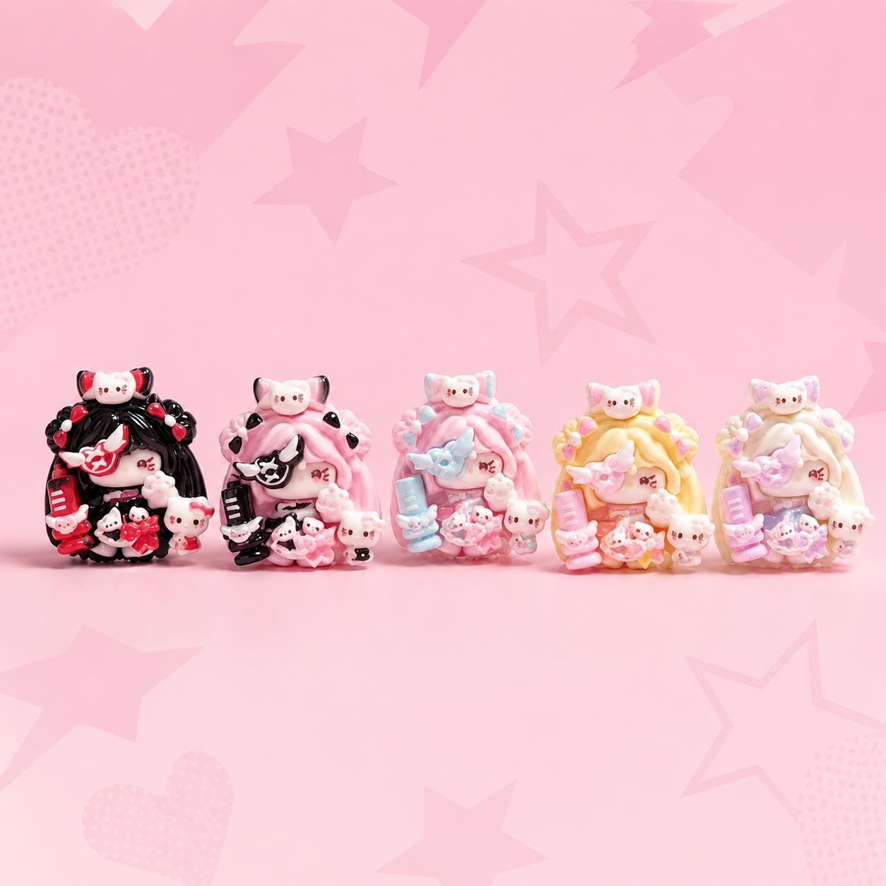 32mm Decoden-Anhänger für Handyhüllen, Kawaii Katzen Flatback Harz-Charms, DIY Stifte, Handyriemen & Bastelzubehör