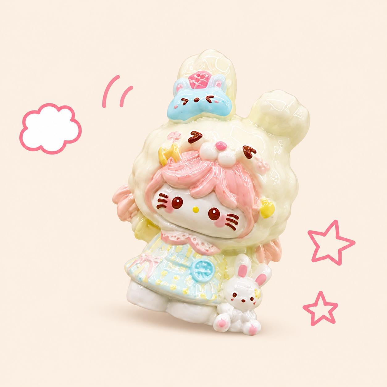 32-33mm Pastell Kawaii Hasen-Stil und Cabochons, Charakter-Harzanhänger für Decoden, Handyhüllen- und Schlüsselanhänger-Basteleien