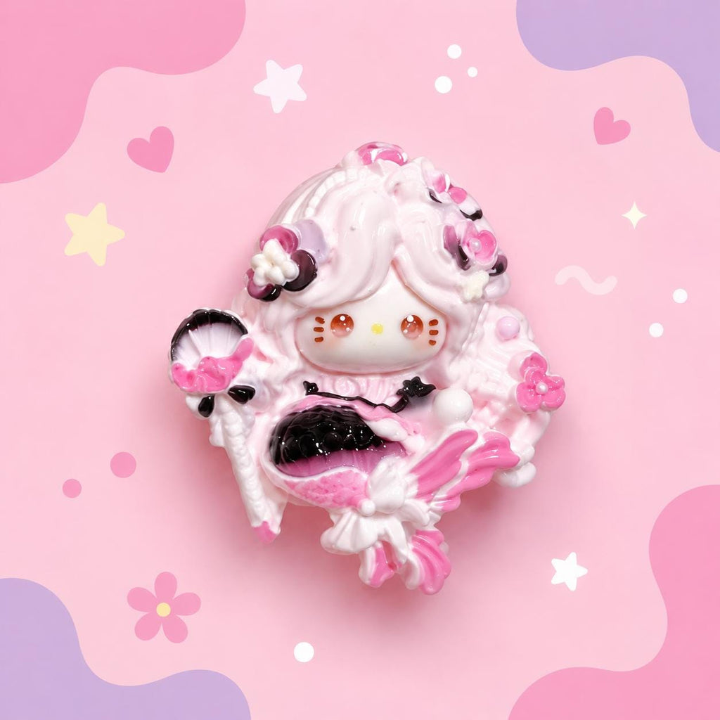 Kawaii Meerjungfrauenkatzen Flatback-Harzanhänger, 32mm Decoden Anhänger für Handyhüllen, DIY Stifte, Handyriemen & Bastelbedarf
