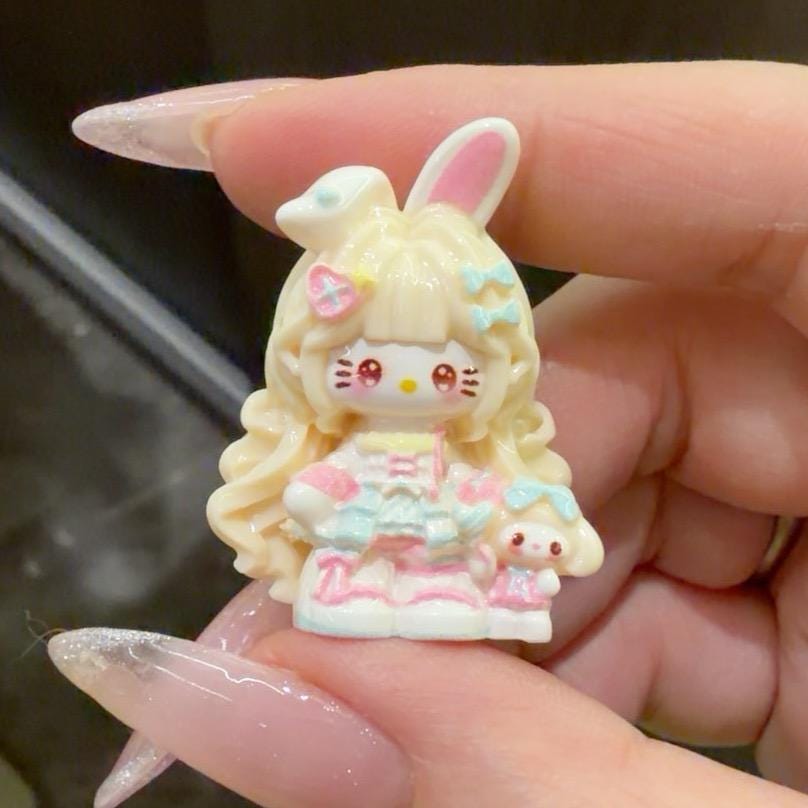 32-35mm Pinky Bunny Cat Stil, Harzperlen, Kawaii Cartoon Charms für Decoden Handyhüllen, DIY Stifte & Handyketten