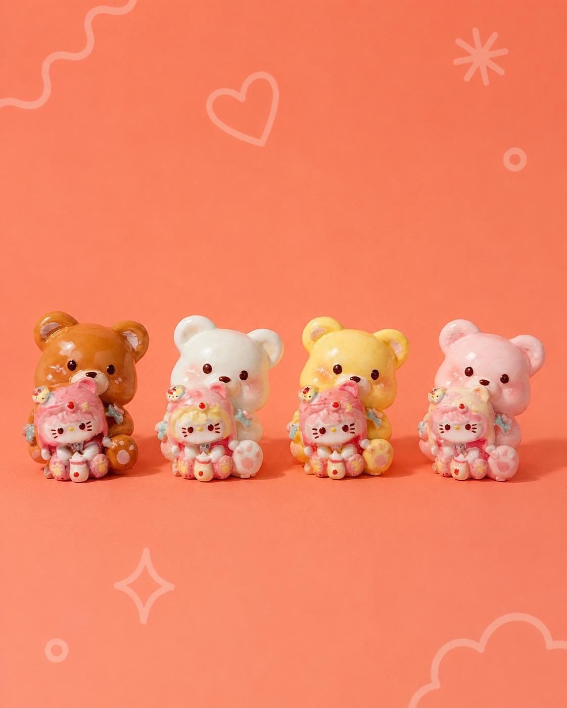 32–35 mm Bärenkatzen-Stil, Harzperlen, Kawaii-Cartoon-Anhänger für Decoden-Handyhüllen, DIY-Stifte & Handyriemen